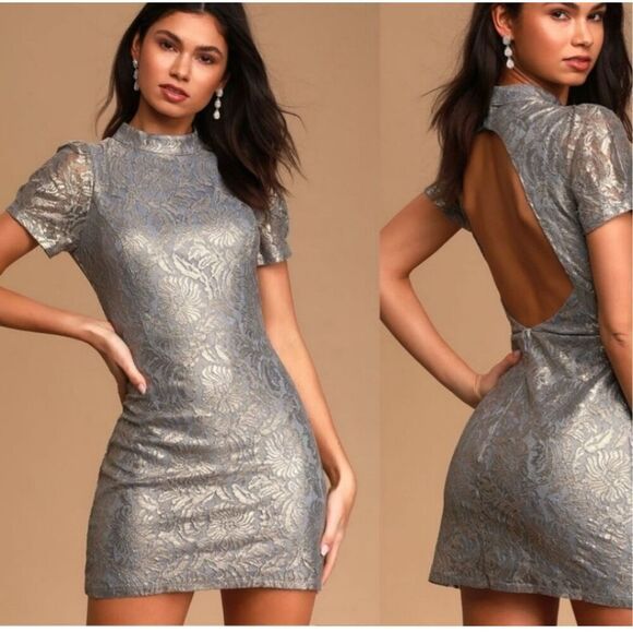 Lulu's Blue and Gold Mini Dress - Picture 12 of 12